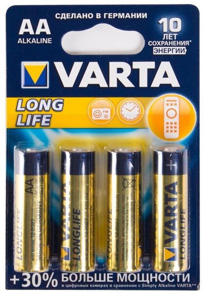 Батарейки Varta Longlife Mignon LR6 1.5Vx4