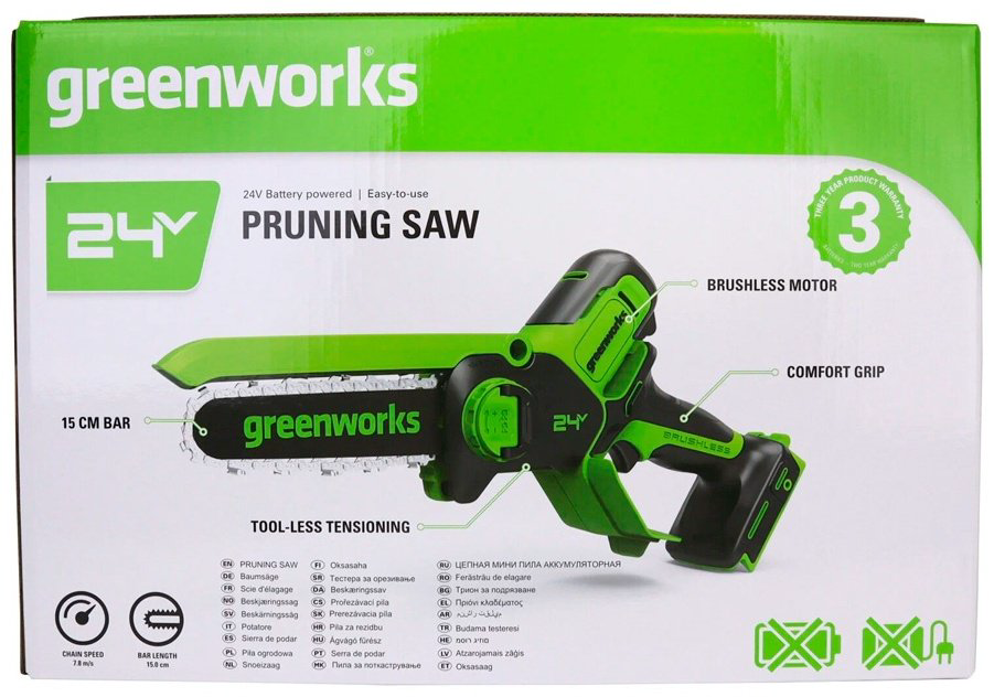 Цепная пила Greenworks аккумуляторная GD24CSMNX купить,NaN