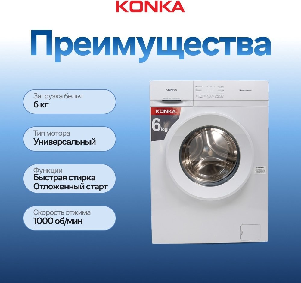 Стиральная машина KONKA KWM06-10L23UW белый купить,NaN