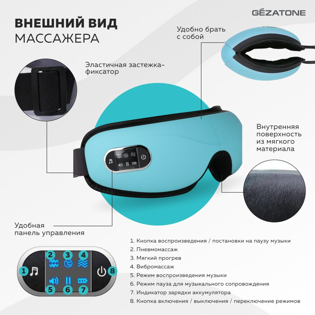 Массажер Gezatone Eye Care ISee 381 очки вибрационный купить,NaN