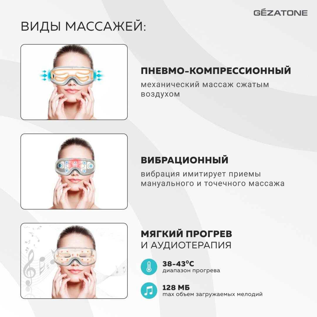 Массажер Gezatone Eye Care ISee 381 очки вибрационный купить,NaN