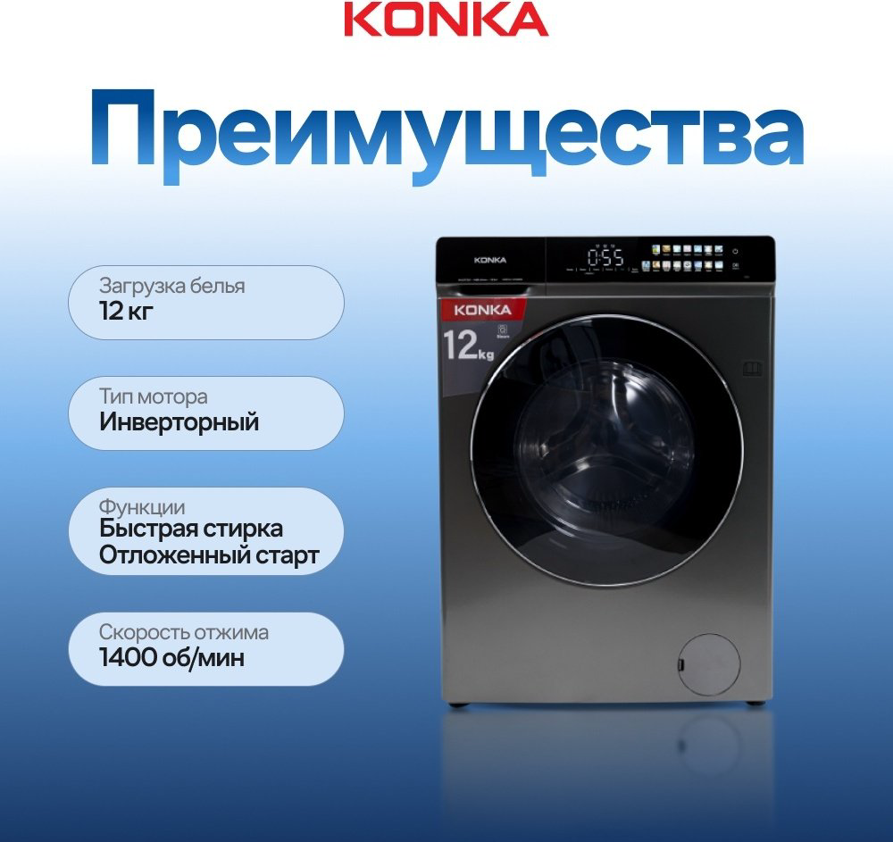 Стиральная машина KONKA KWD12-14H22BG черный купить,NaN