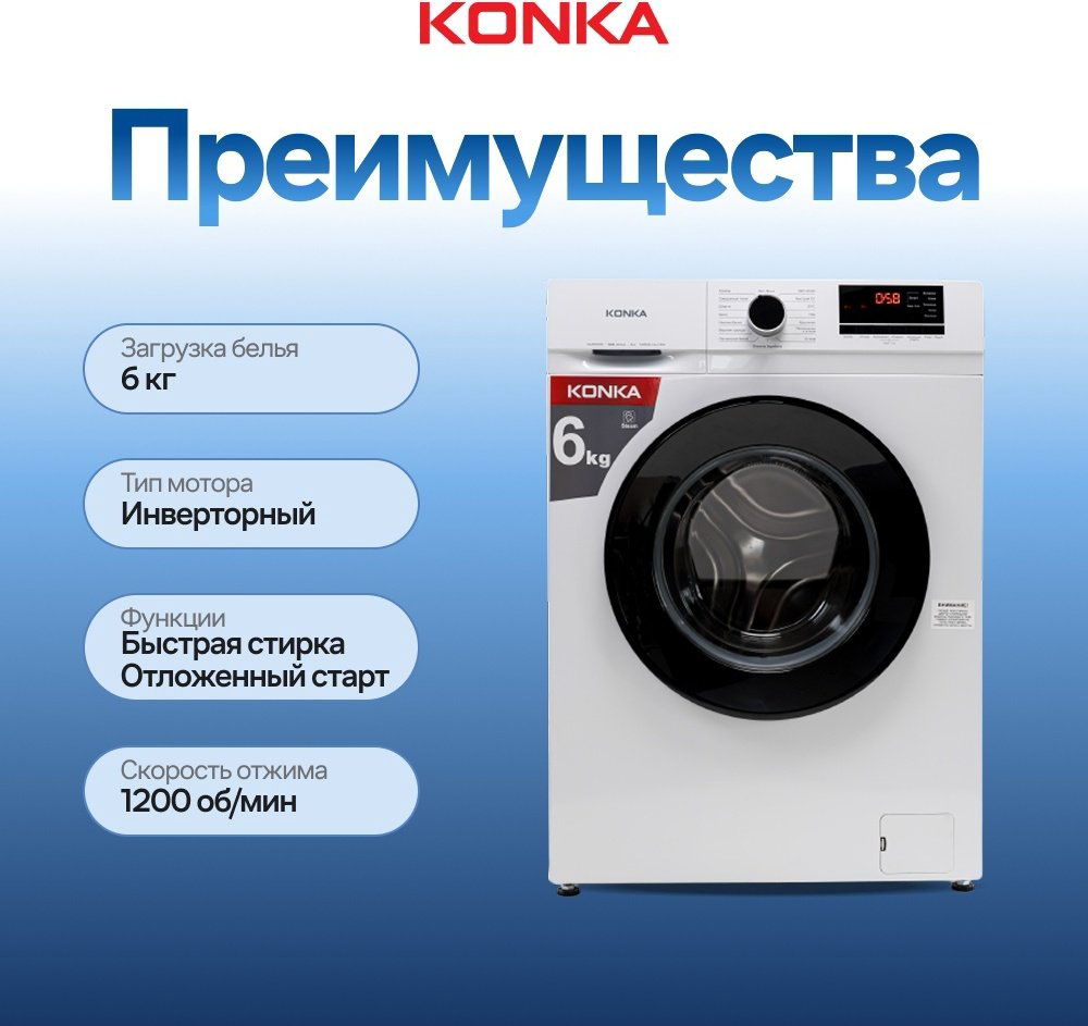 Стиральная машина KONKA KWM06-12L21BW белый купить,NaN