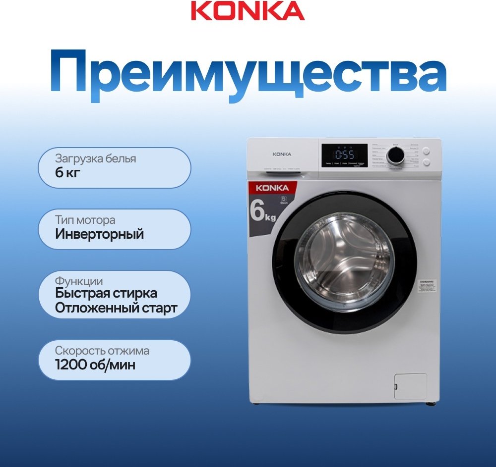 Стиральная машина KONKA KWM06-12L22BW белый - ForteMarket Стиральная машина KONKA KWM06-12L22BW белый купить,0