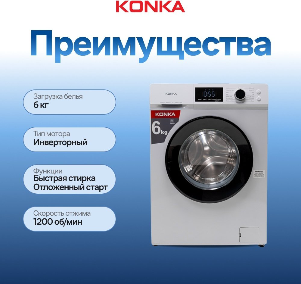 Стиральная машина KONKA KWM06-12L22BW белый купить,NaN