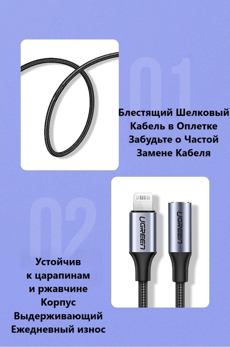 Переходник Ugreen Lightning - 3.5 mm jack 0.1 м