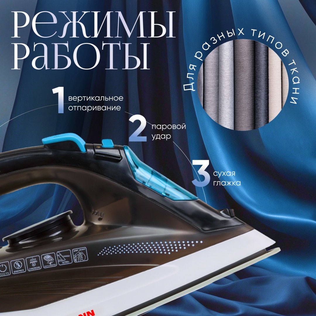 Утюг Normann AIR-507 черный, белый, синий купить,0