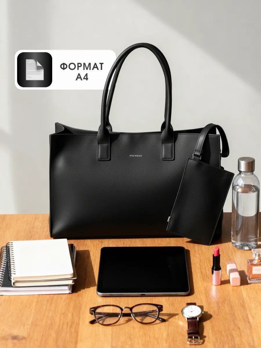Сумка шоппер PIXI BAGS экокожа черный купить,NaN