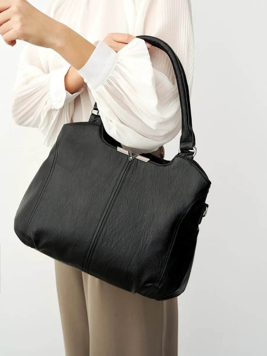 Сумка шоппер ICONIC BAGS искусственная кожа черный купить,NaN