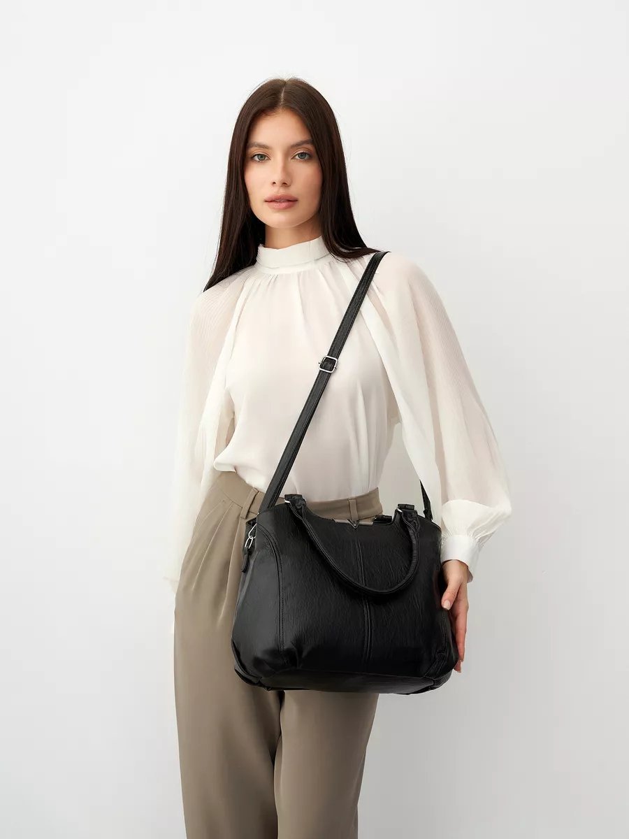 Сумка шоппер ICONIC BAGS искусственная кожа черный купить,NaN