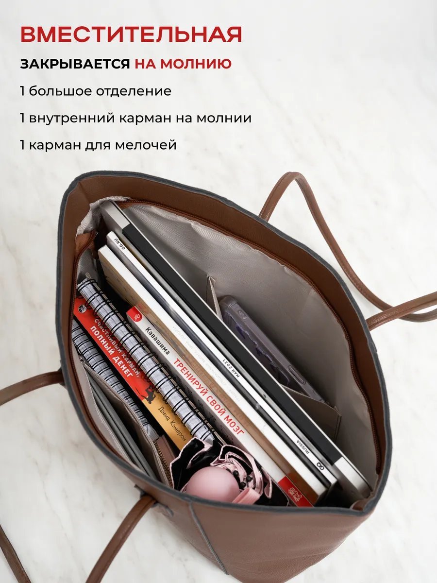 Сумка шоппер BYELM натуральная кожа коричневый купить,NaN