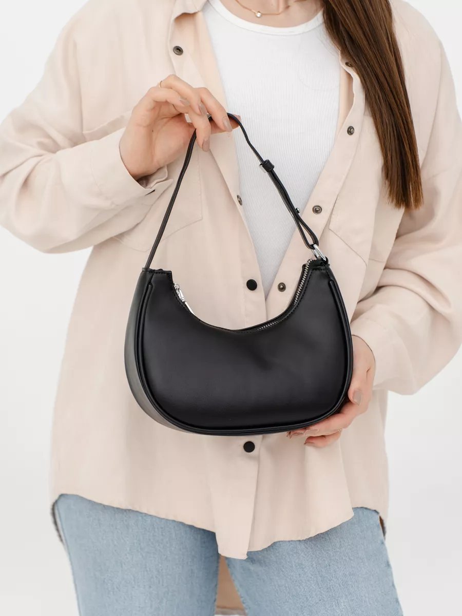 Сумка багет STLY&LEATHER полиэстер черный купить,NaN