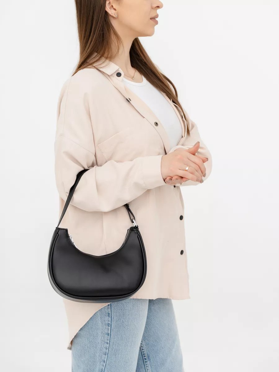 Сумка багет STLY&LEATHER полиэстер черный купить,NaN