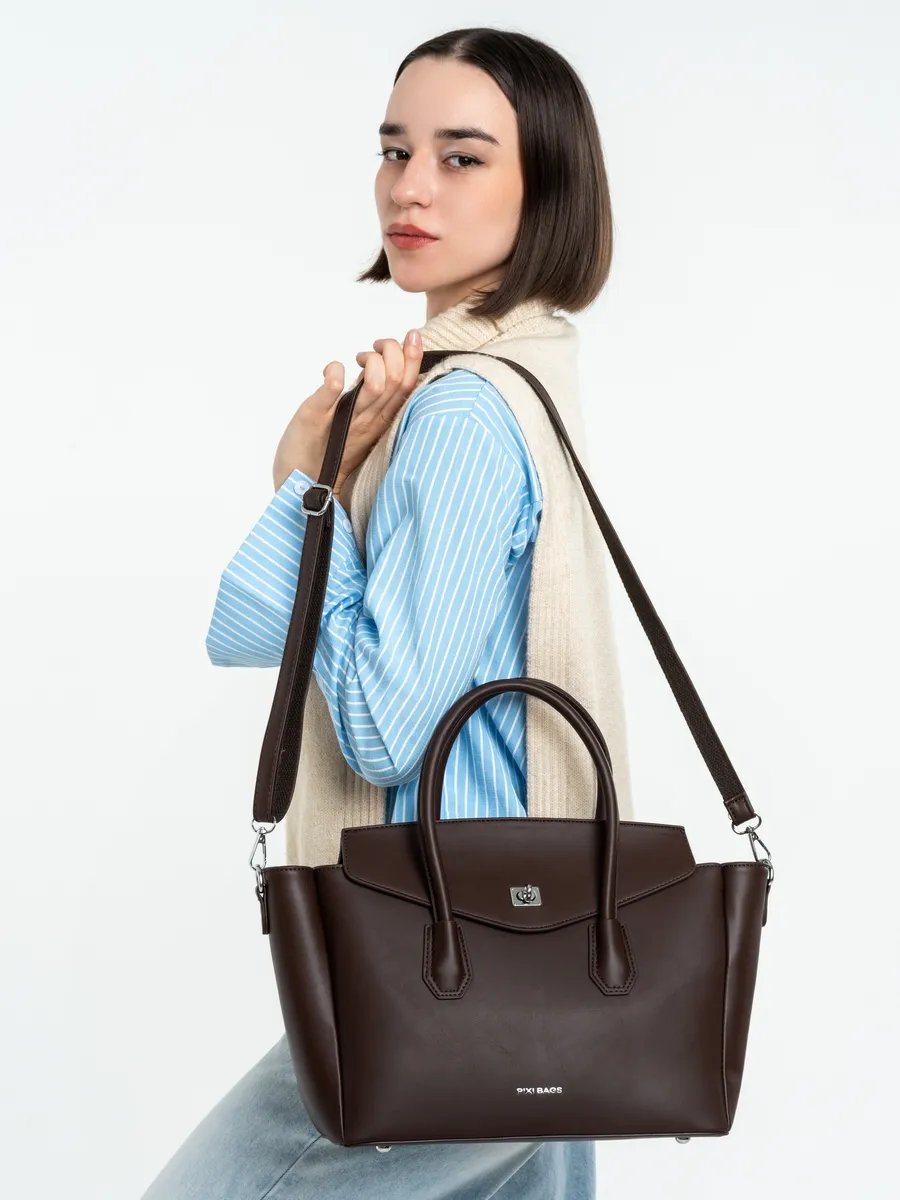 Сумка тоут PIXI BAGS экокожа коричневый купить,NaN