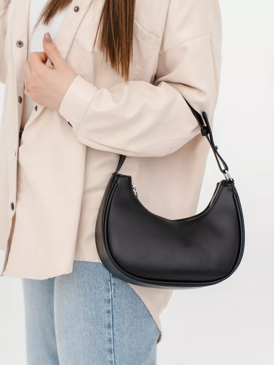 Сумка багет STLY&LEATHER полиэстер черный купить,NaN