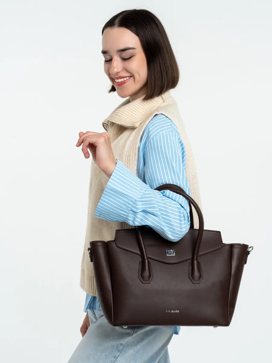 Сумка тоут PIXI BAGS экокожа коричневый купить,NaN