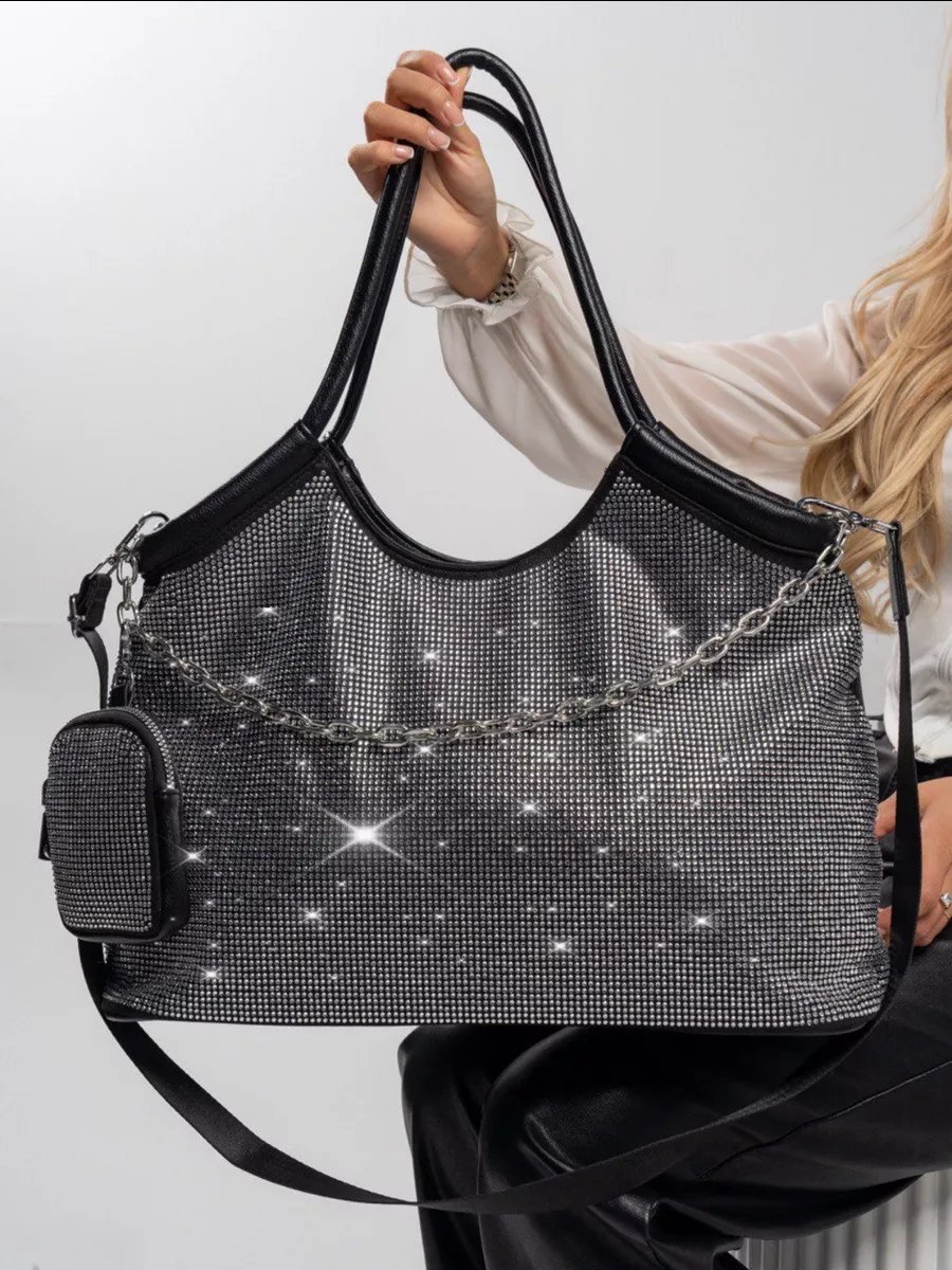 Сумка шоппер saaba bags стразы черный купить,NaN