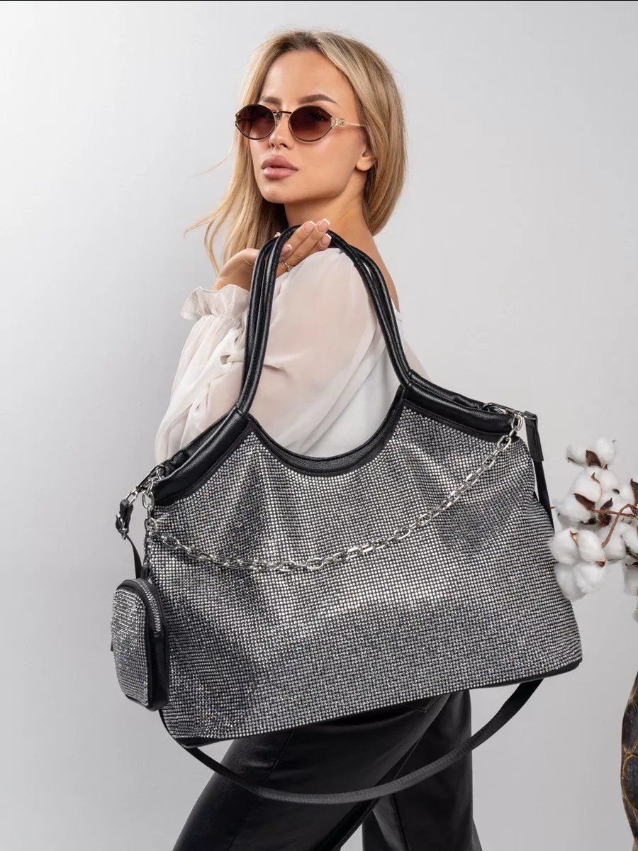 Сумка шоппер saaba bags стразы черный купить,NaN