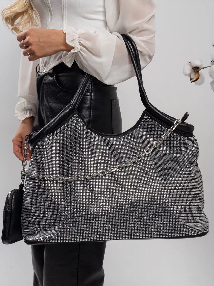 Сумка шоппер saaba bags стразы черный купить,NaN