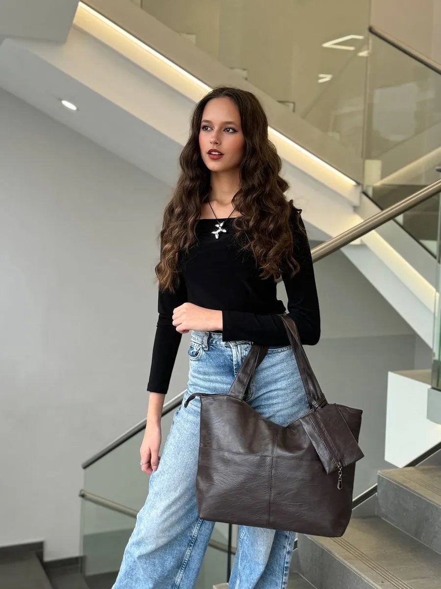 Сумка шоппер beauty bags экокожа коричневый купить,NaN