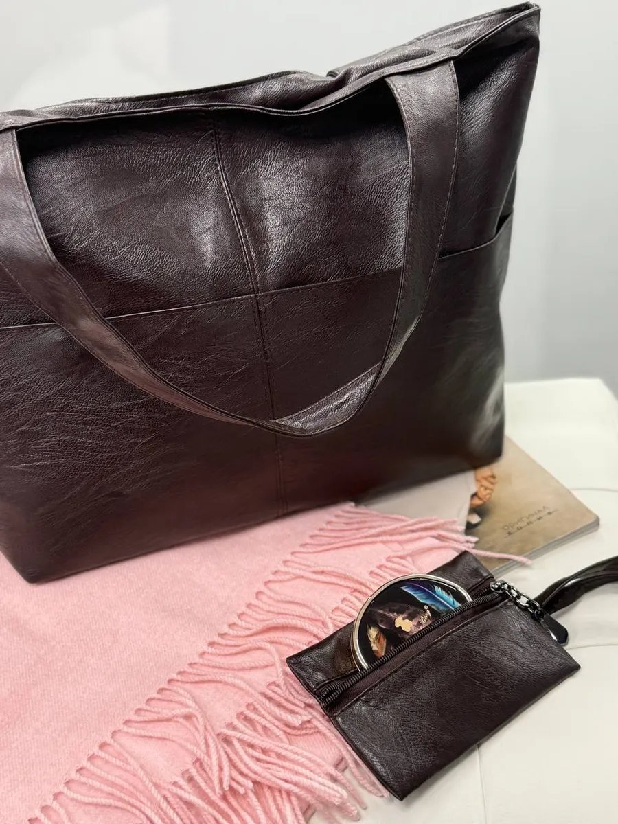 Сумка шоппер beauty bags экокожа коричневый купить,NaN
