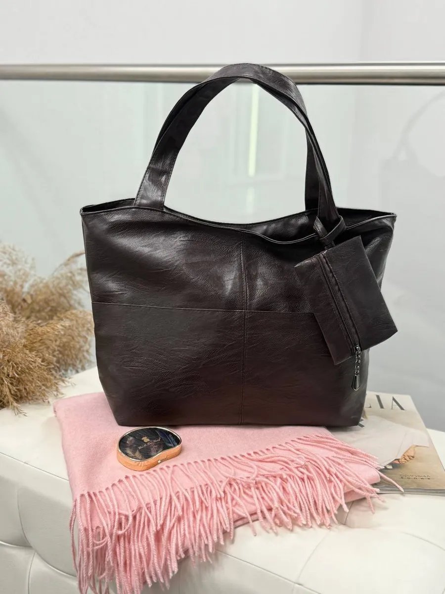 Сумка шоппер beauty bags экокожа коричневый купить,NaN