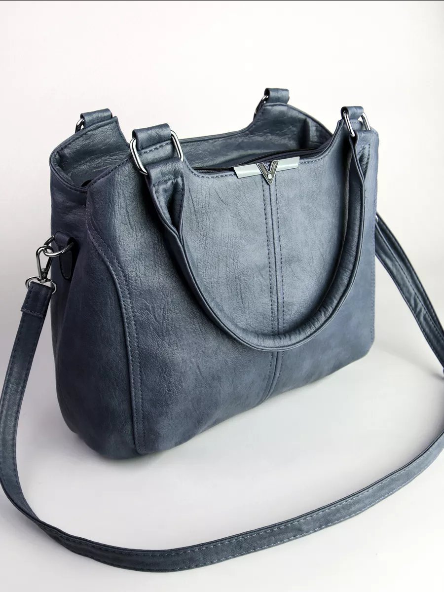 Сумка шоппер ICONIC BAGS искусственная кожа синий купить,NaN