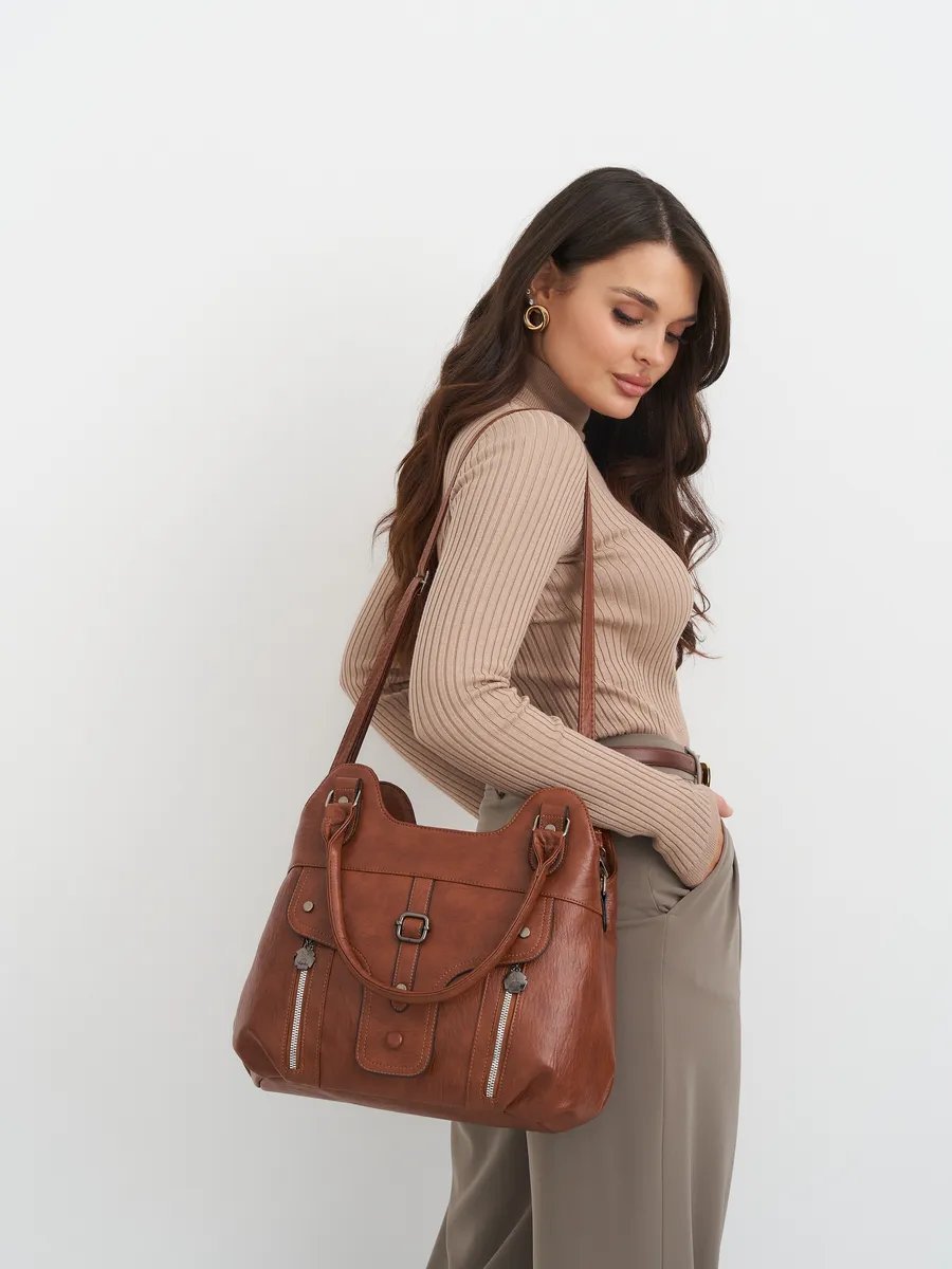 Сумка шоппер ICONIC BAGS искусственная кожа коричневый купить,NaN