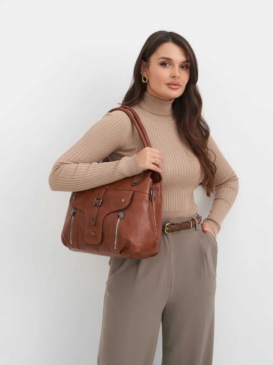 Сумка шоппер ICONIC BAGS искусственная кожа коричневый купить,NaN