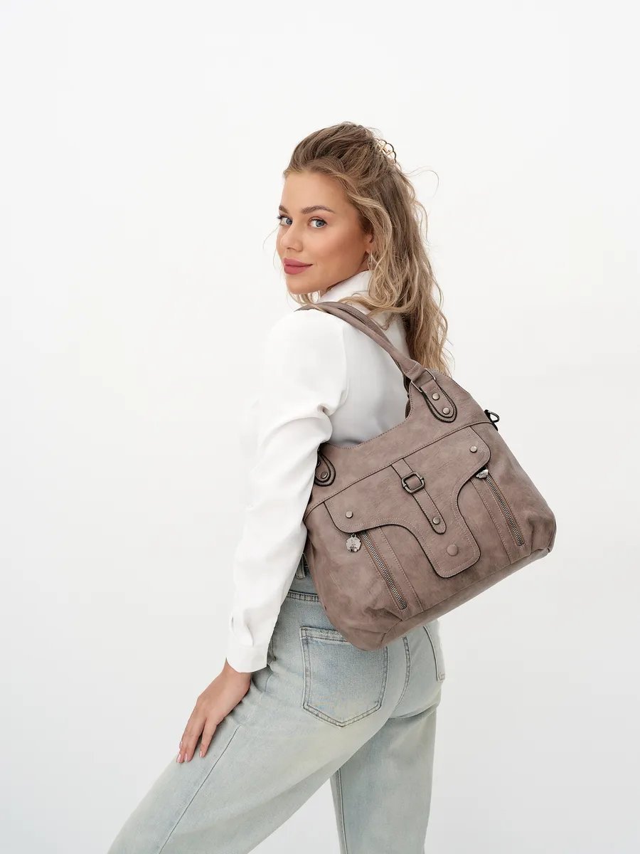 Сумка шоппер ICONIC BAGS искусственная кожа бежевый купить,NaN