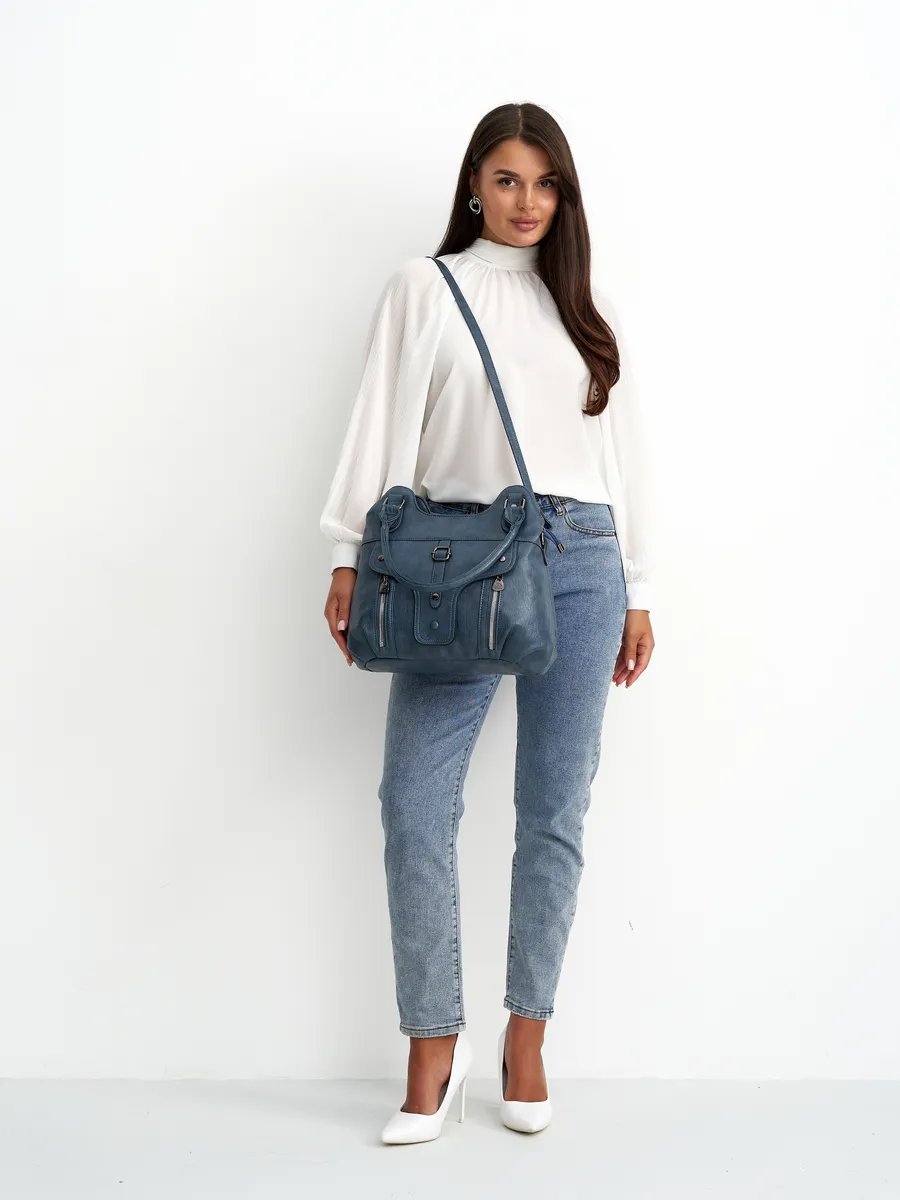 Сумка шоппер ICONIC BAGS искусственная кожа синий купить,NaN