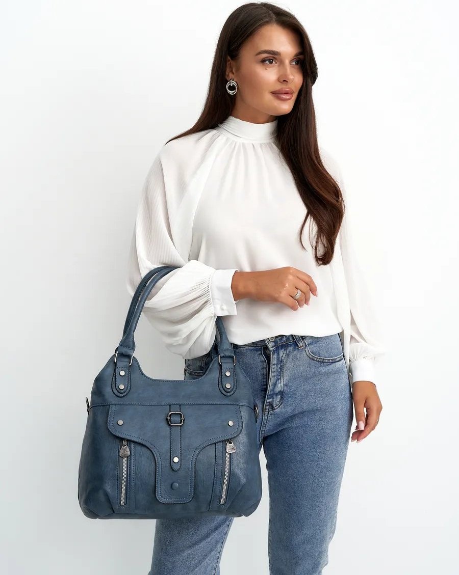 Сумка шоппер ICONIC BAGS искусственная кожа синий купить,NaN