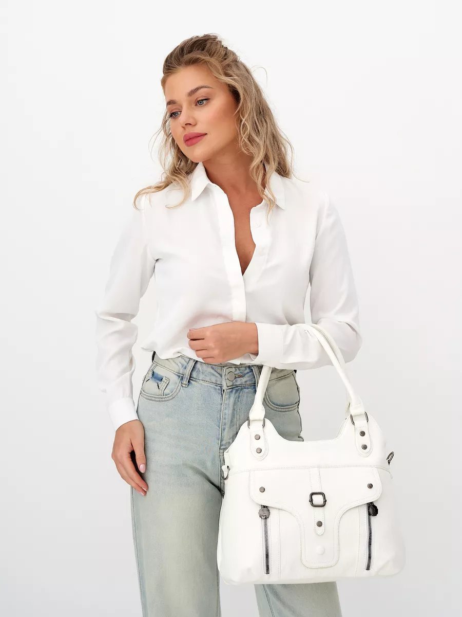 Сумка шоппер ICONIC BAGS искусственная кожа белый купить,NaN