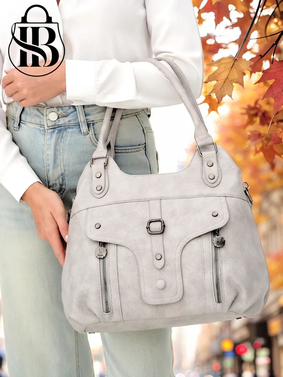 Сумка шоппер ICONIC BAGS искусственная кожа серый купить,NaN