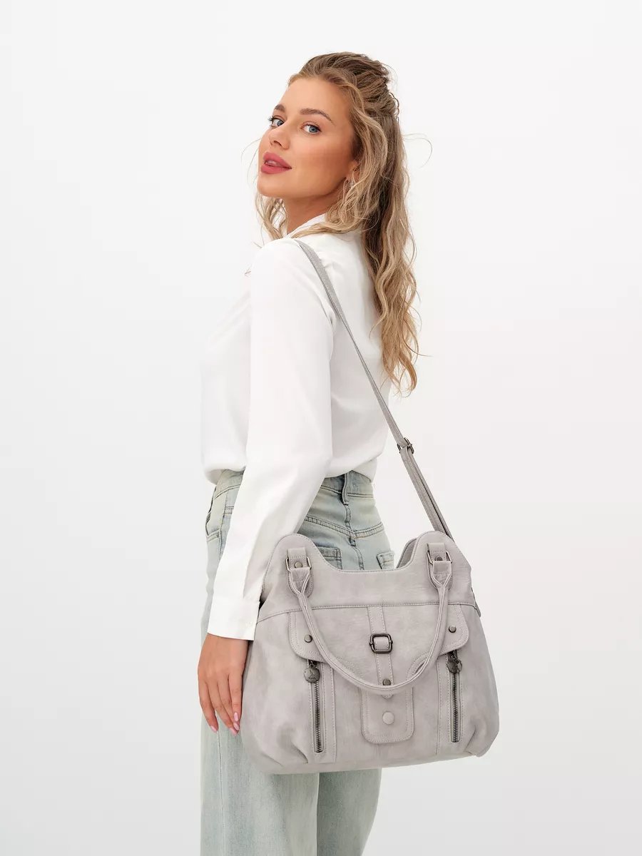 Сумка шоппер ICONIC BAGS искусственная кожа серый купить,NaN