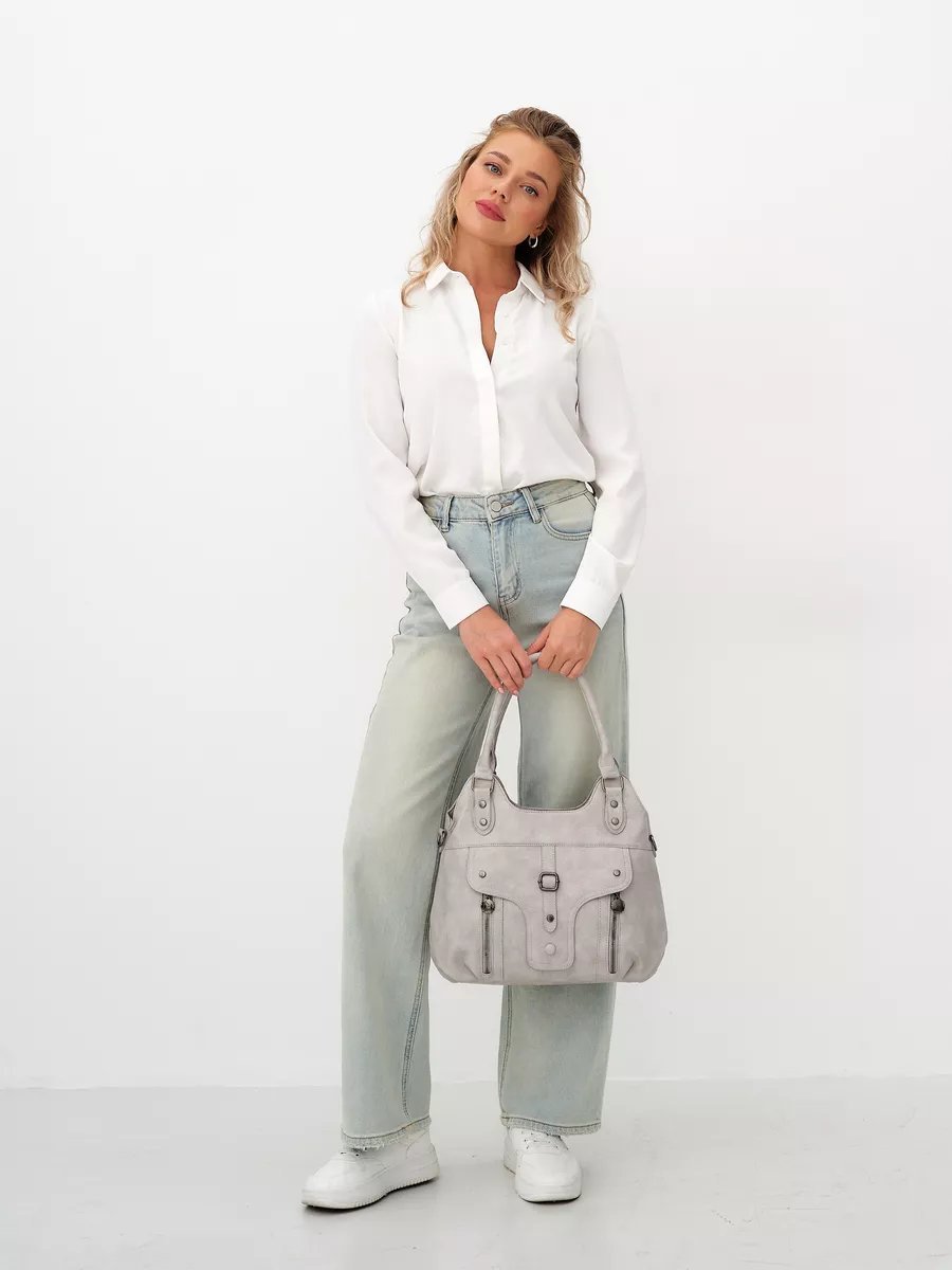 Сумка шоппер ICONIC BAGS искусственная кожа серый купить,NaN