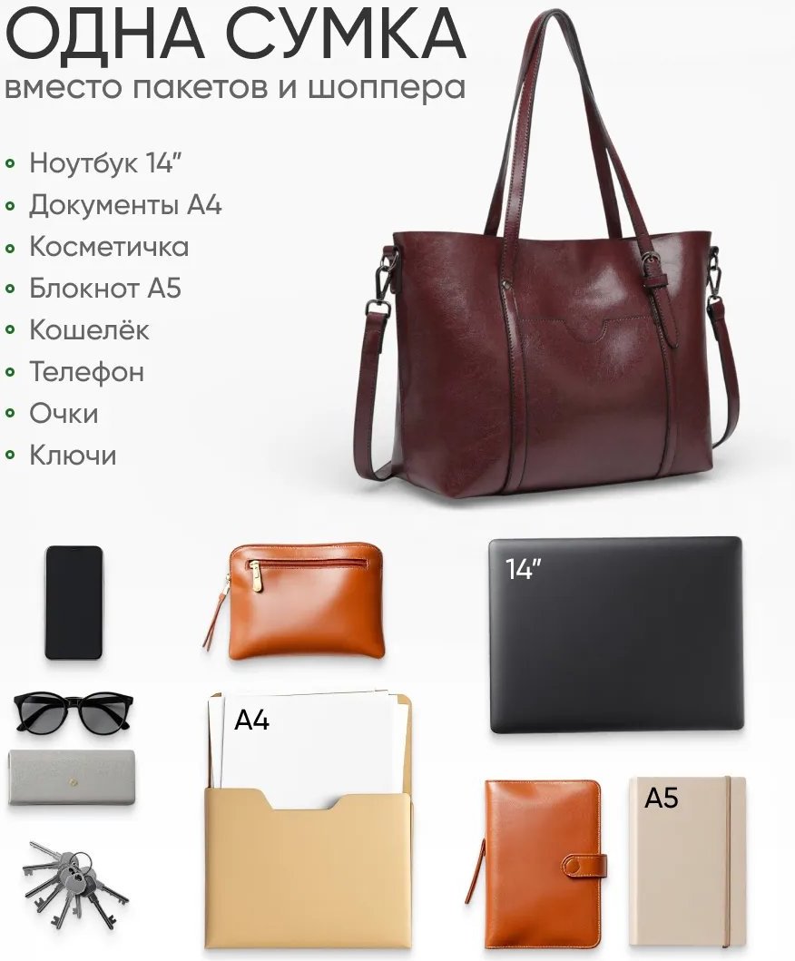 Сумка шоппер ALISEN экокожа коричневый купить,NaN