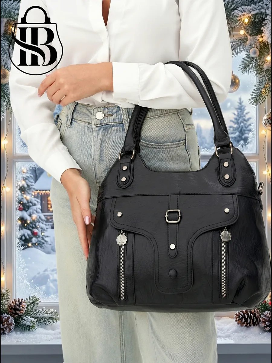 Сумка шоппер ICONIC BAGS искусственная кожа черный купить,NaN