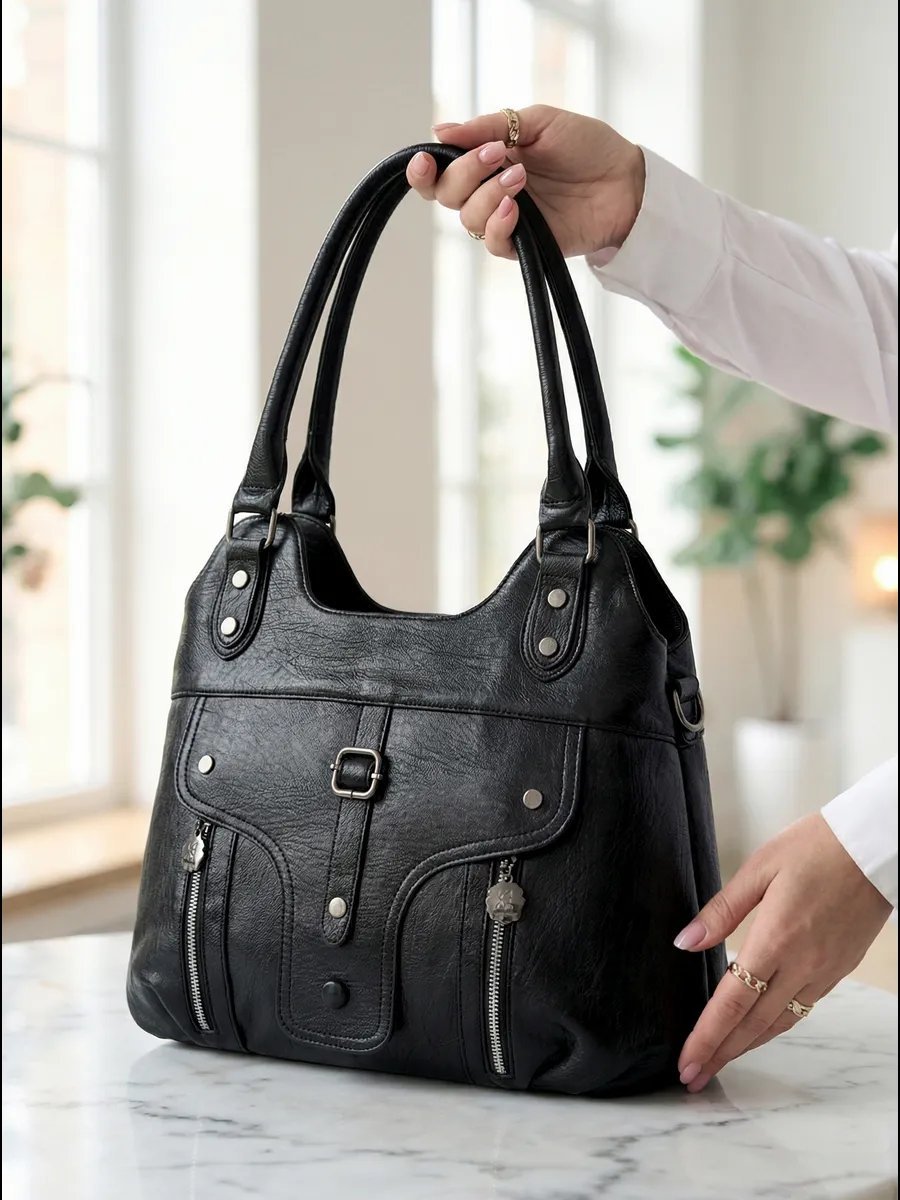 Сумка шоппер ICONIC BAGS искусственная кожа черный купить,NaN