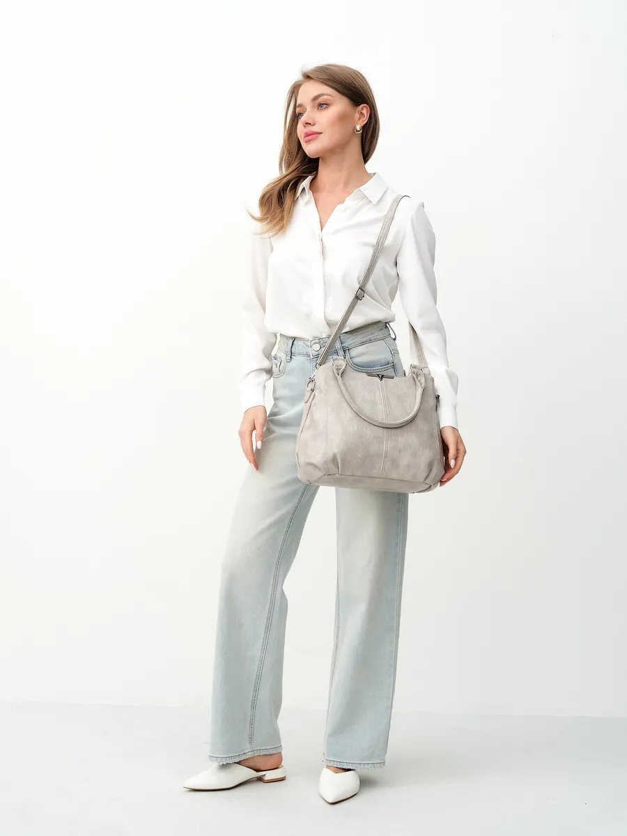 Сумка шоппер ICONIC BAGS искусственная кожа серый купить,NaN