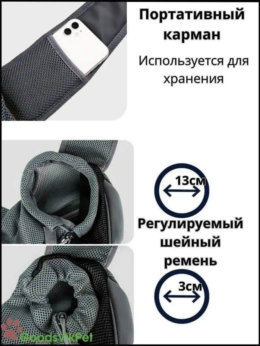 Сумка слинг GoodsVikPet полиэстер серый купить,NaN