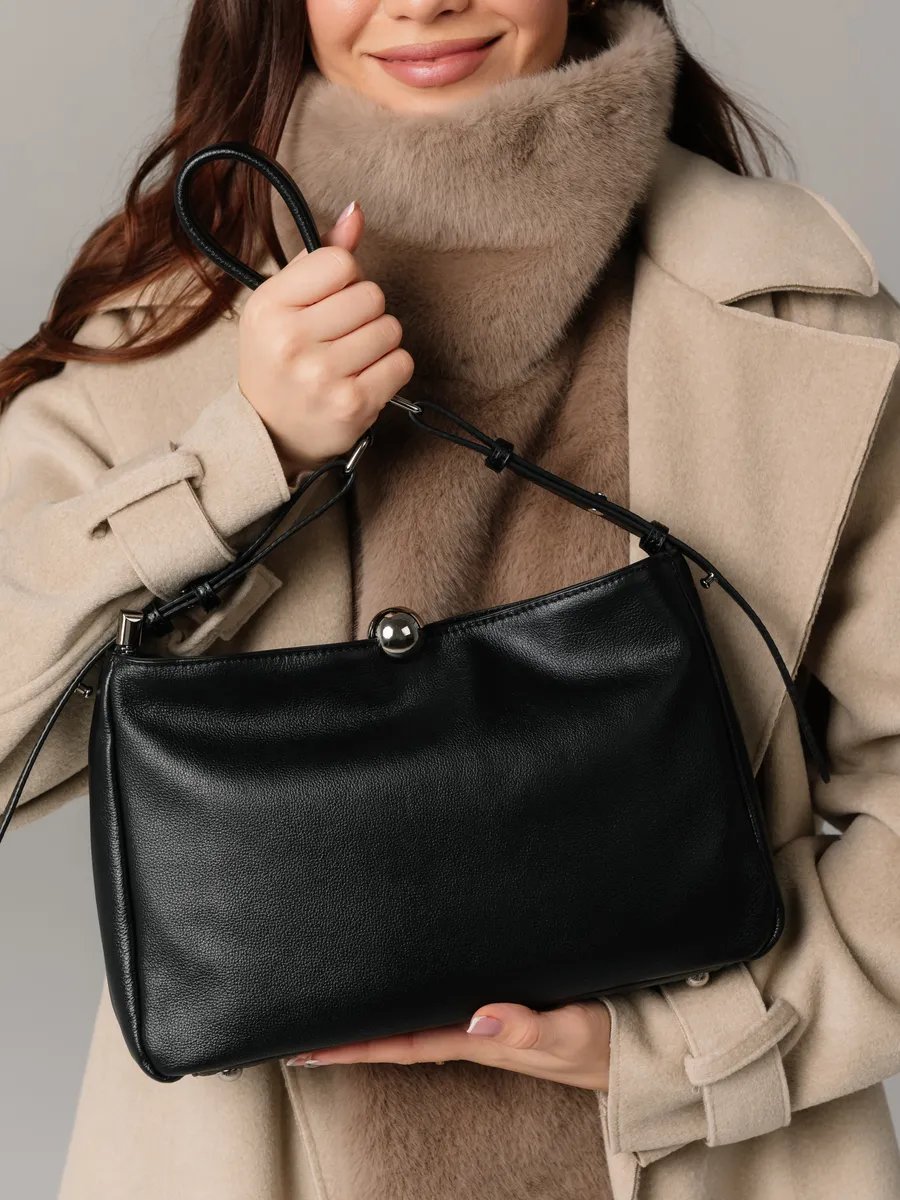 Сумка хобо TUA accessories натуральная кожа черный купить,NaN