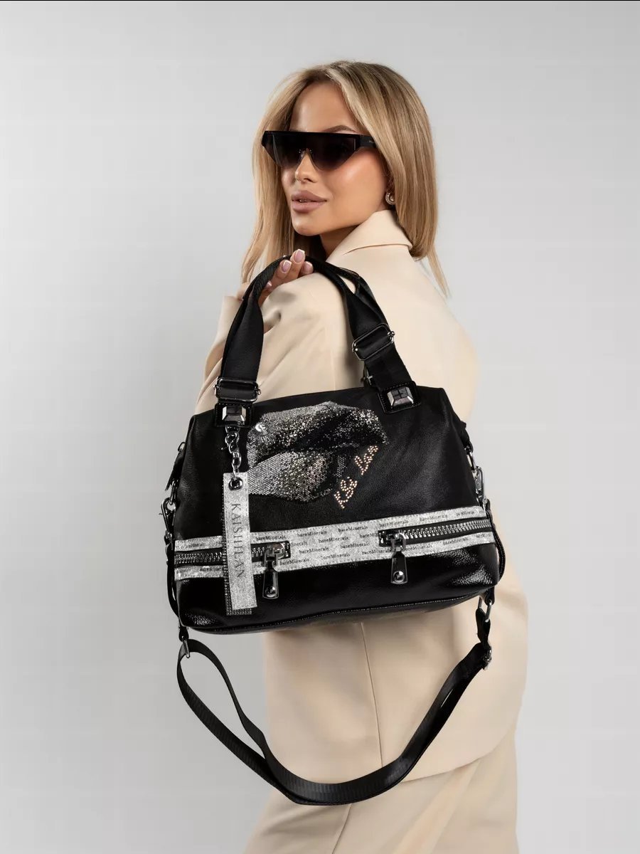 Сумка шоппер A&U BAGS искусственная кожа черный купить,NaN