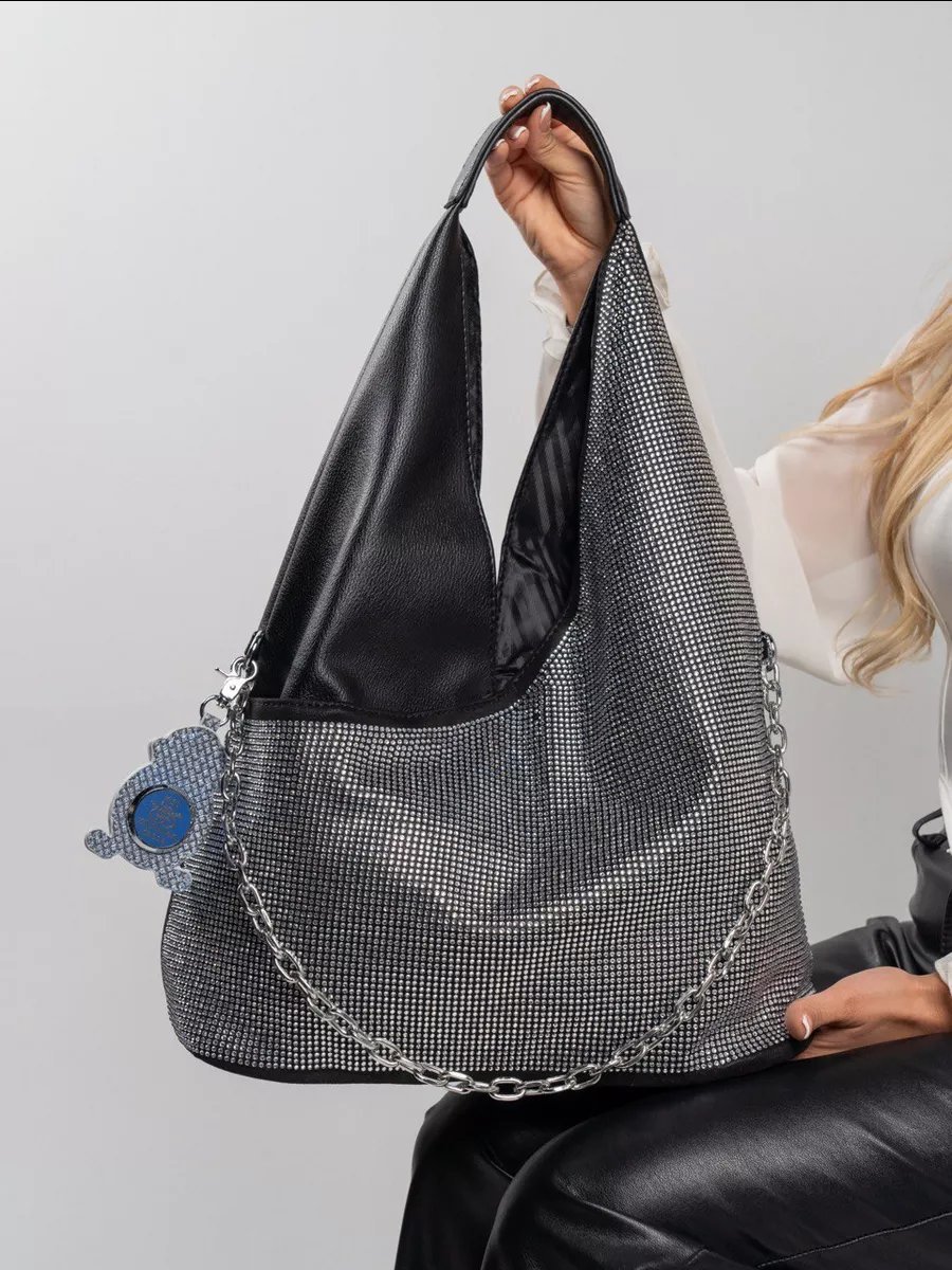 Сумка шоппер saaba bags стразы черный купить,NaN