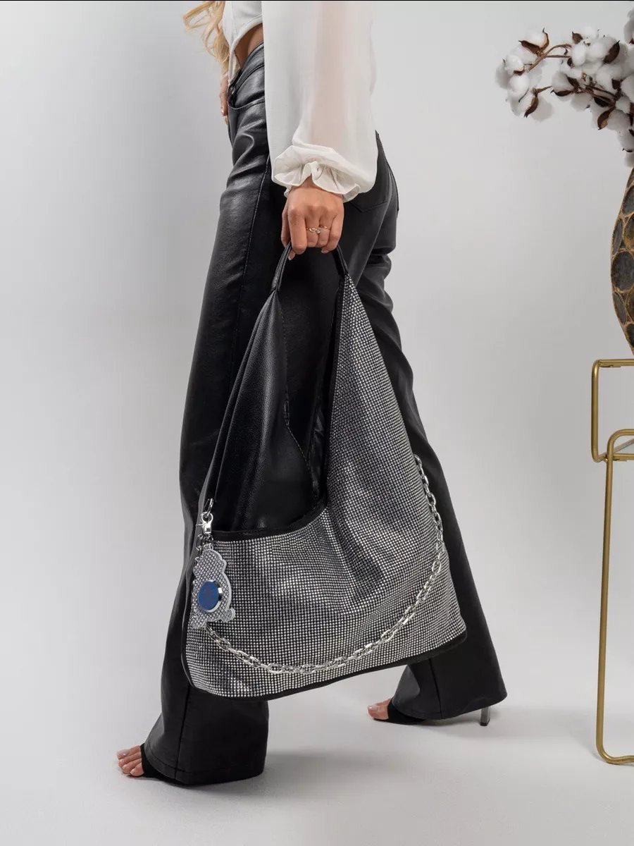 Сумка шоппер saaba bags стразы черный купить,NaN
