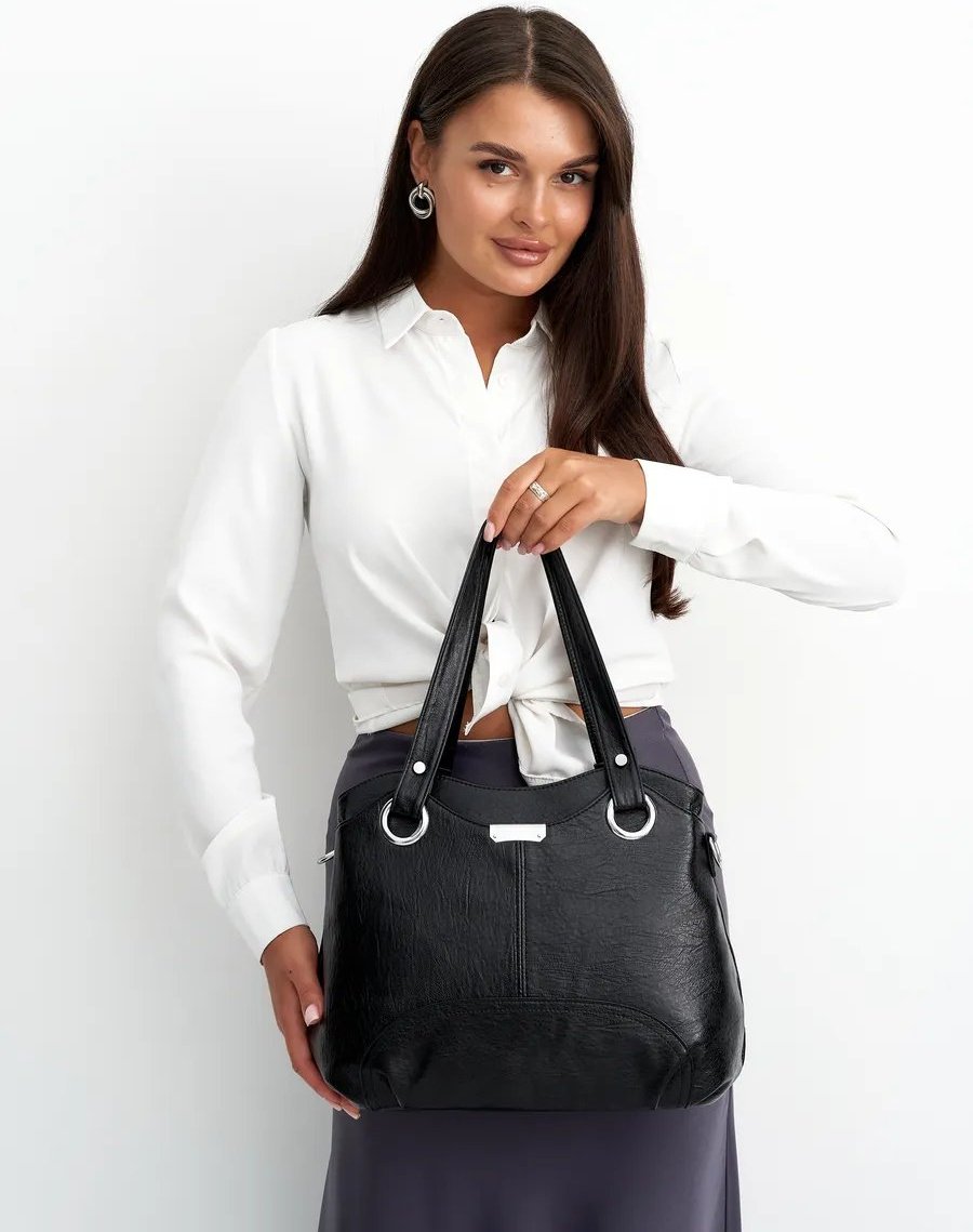 Сумка шоппер ICONIC BAGS искусственная кожа черный купить,NaN
