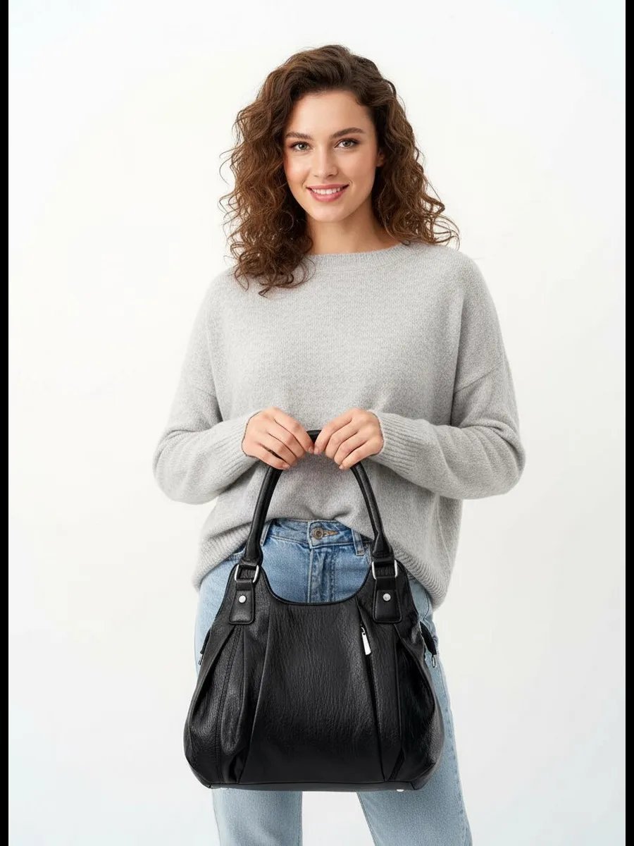 Сумка шоппер ICONIC BAGS искусственная кожа черный купить,NaN