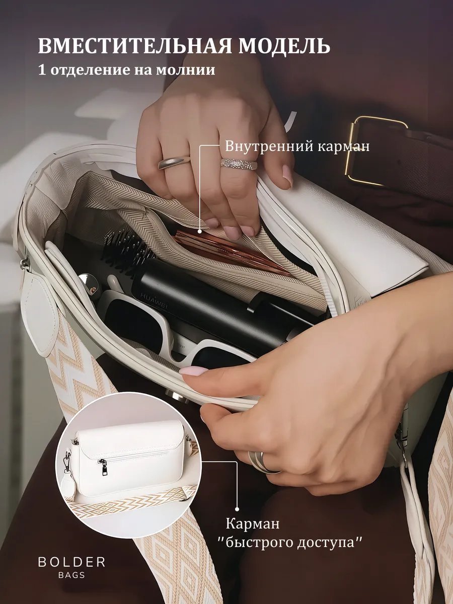 Сумка багет Bolder Bags экокожа белый купить,NaN