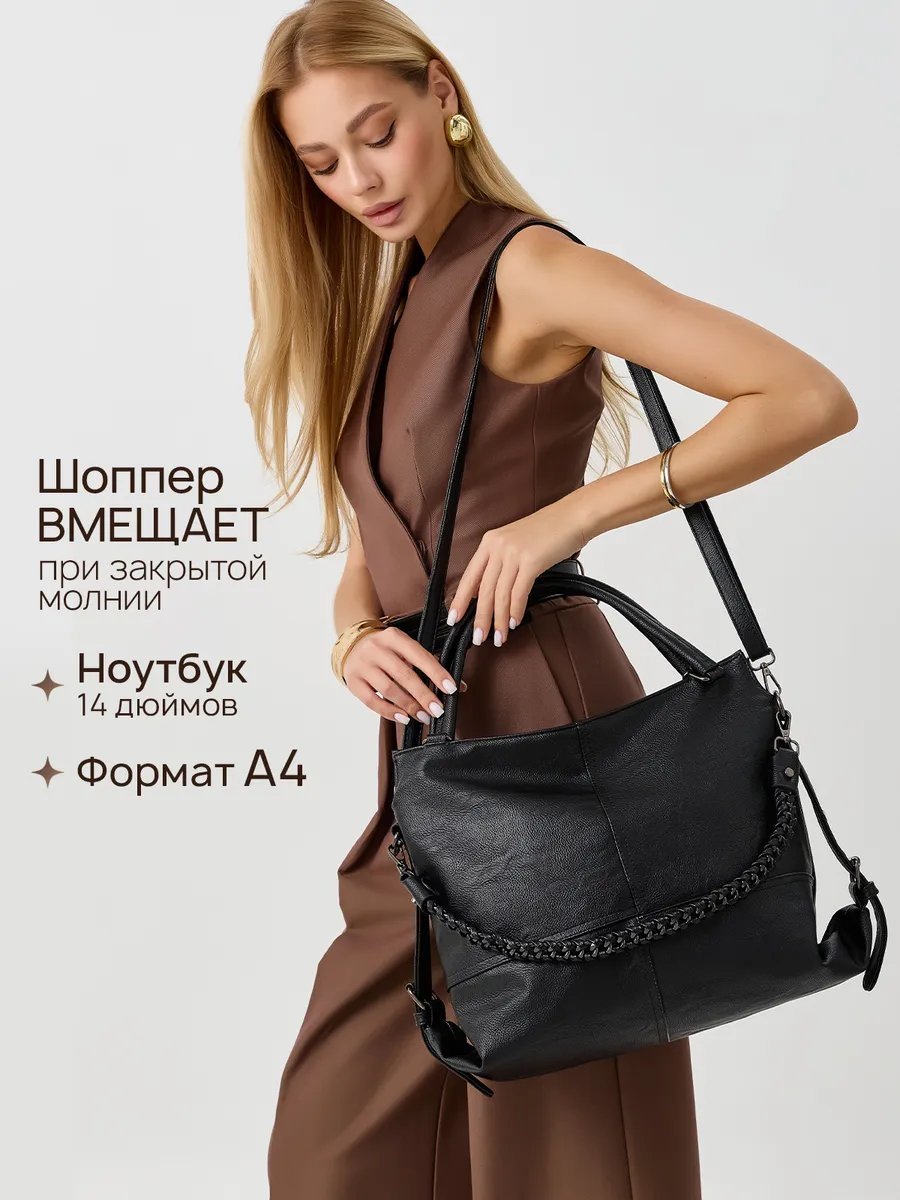 Сумка шоппер MILLIRISWAY экокожа черный купить,NaN