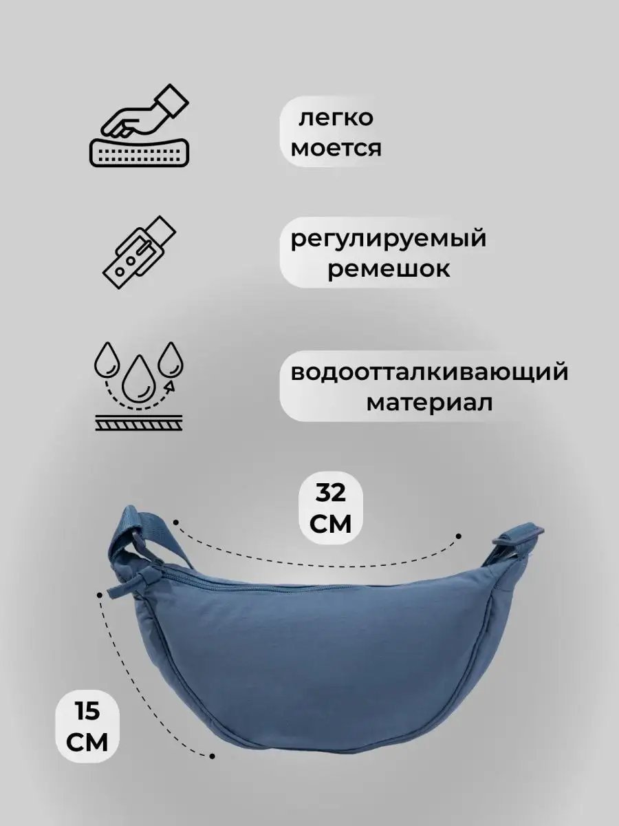 Сумка багет TimTrade нейлон голубой купить,NaN